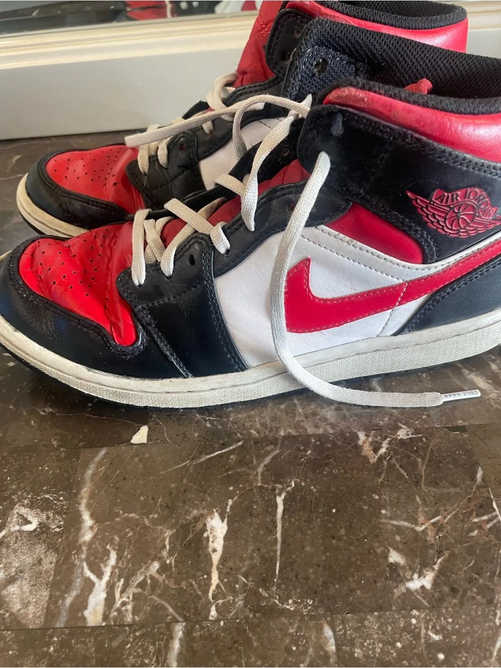 Jordan Kids High-Top Sneakers in Red, Black & White